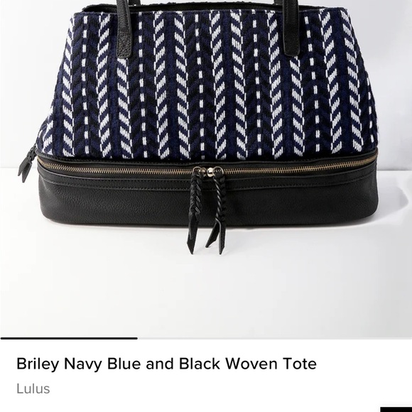 Lulu’s Briley Navy Blue and Black Woven Tote Bag Travel Bag Carry on - Picture 3 of 12